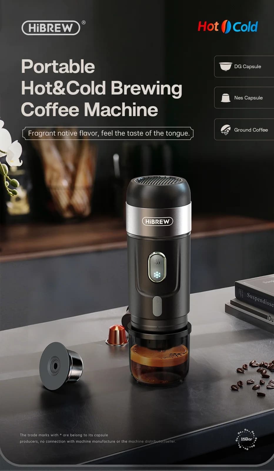 Tragbare Kaffeemaschine für Kapsel- & Kaffeepulver